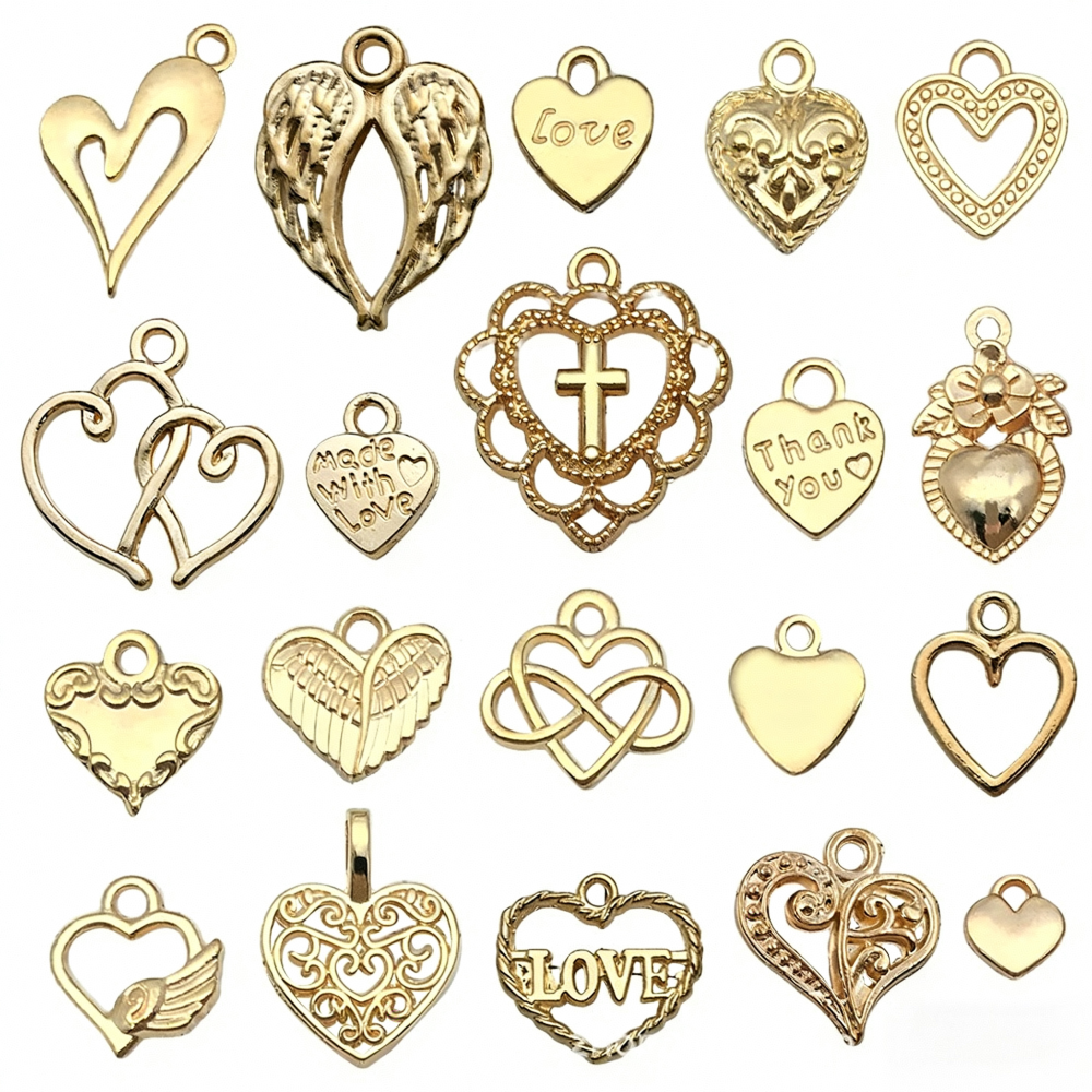MYK3570-Mixed 20 KC gold openwork heart letter LOVE pendants