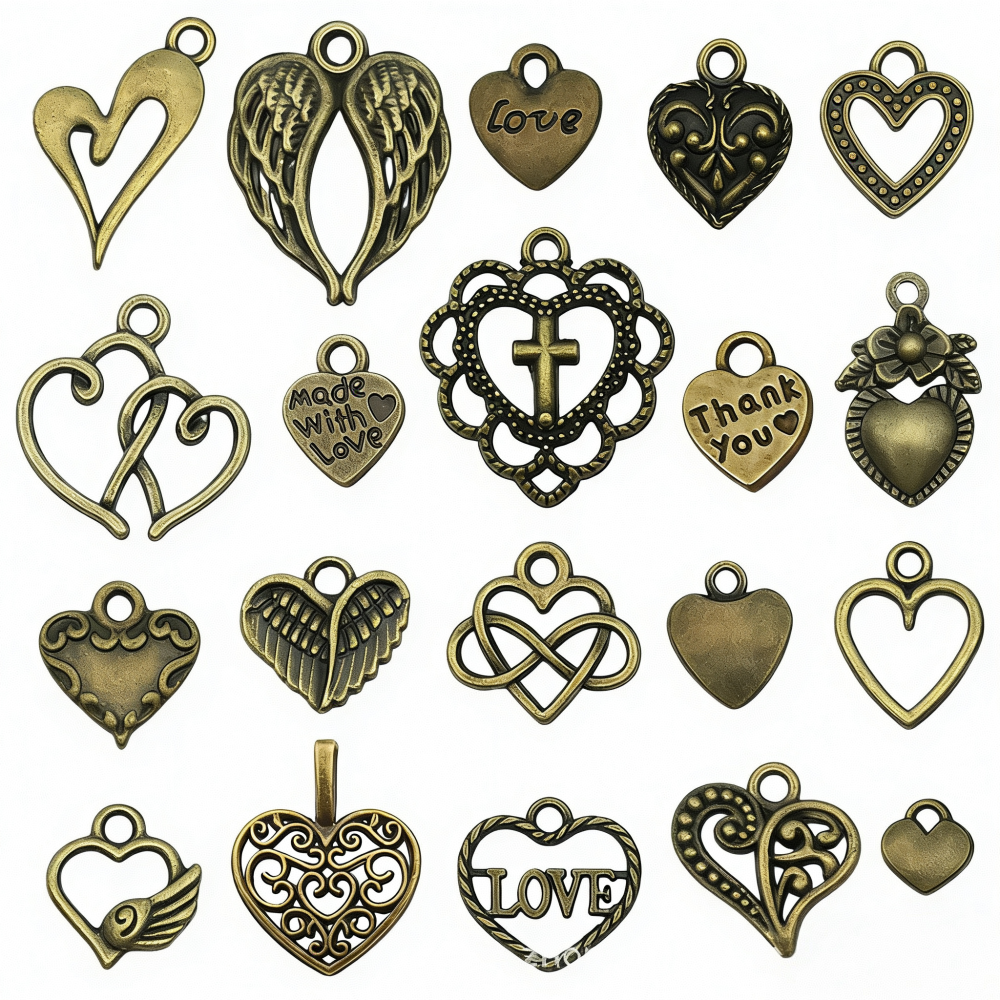 MYK3570-Mixed 20 KC gold openwork heart letter LOVE pendants