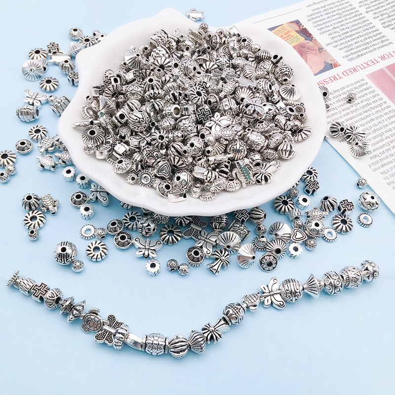MYK3601-Antique silver spacer beads, vintage Tibetan silver large-hole beads