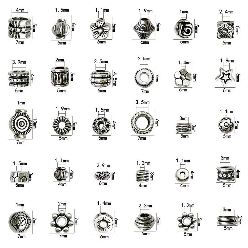 MYK3601-Antique silver spacer beads, vintage Tibetan silver large-hole beads