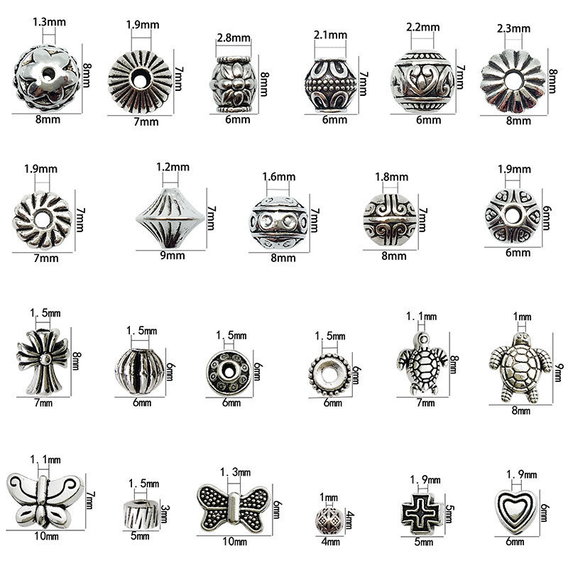 MYK3601-Antique silver spacer beads, vintage Tibetan silver large-hole beads