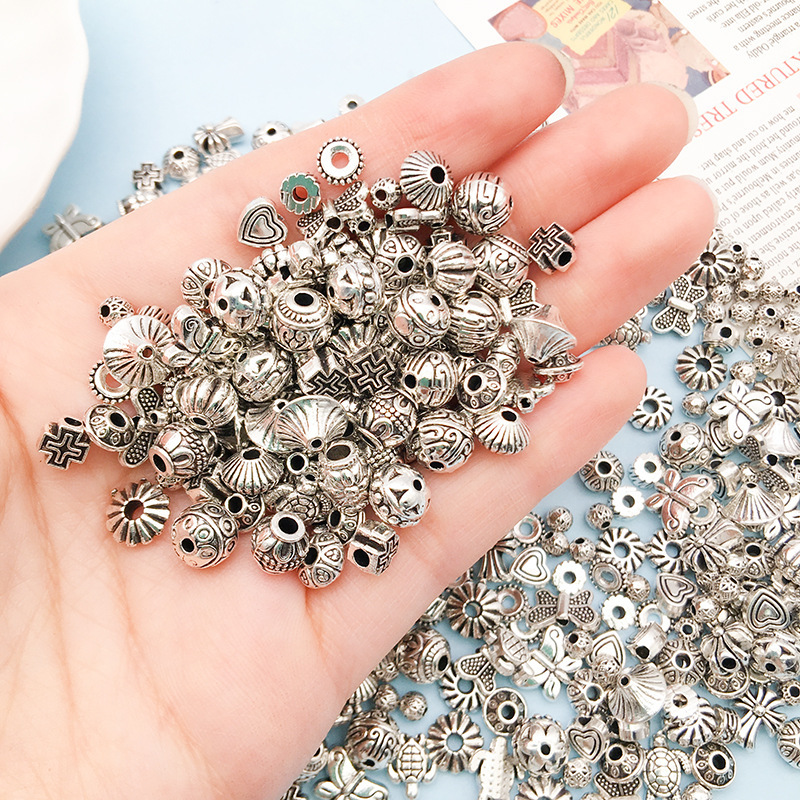 MYK3601-Antique silver spacer beads, vintage Tibetan silver large-hole beads