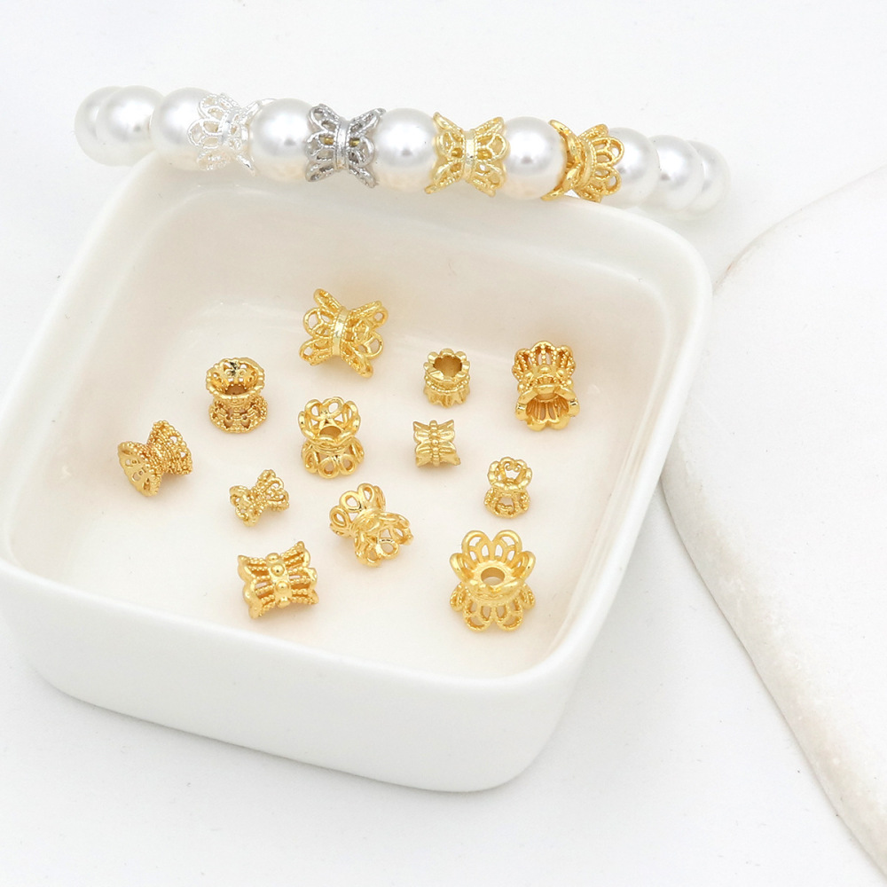 MYK3676-100 pieces/bag of 18k copper hollowed-out small waist flower holder spacer beads
