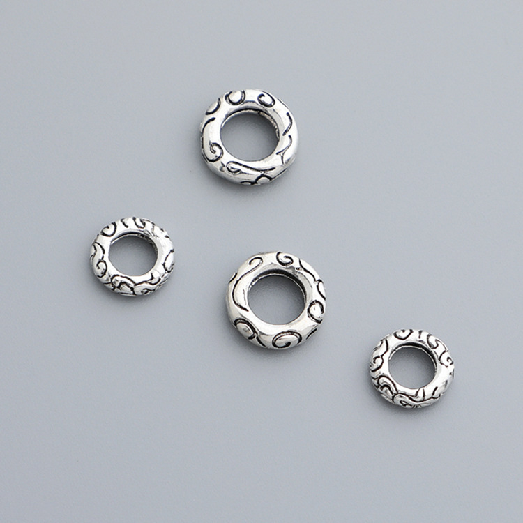 S925 Sterling Silver Vintage Distressed Pattern Circles - DIY Accessories