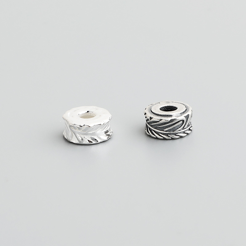 S925 Sterling Silver Vintage Feather Pattern Spacer Beads - DIY Accessories