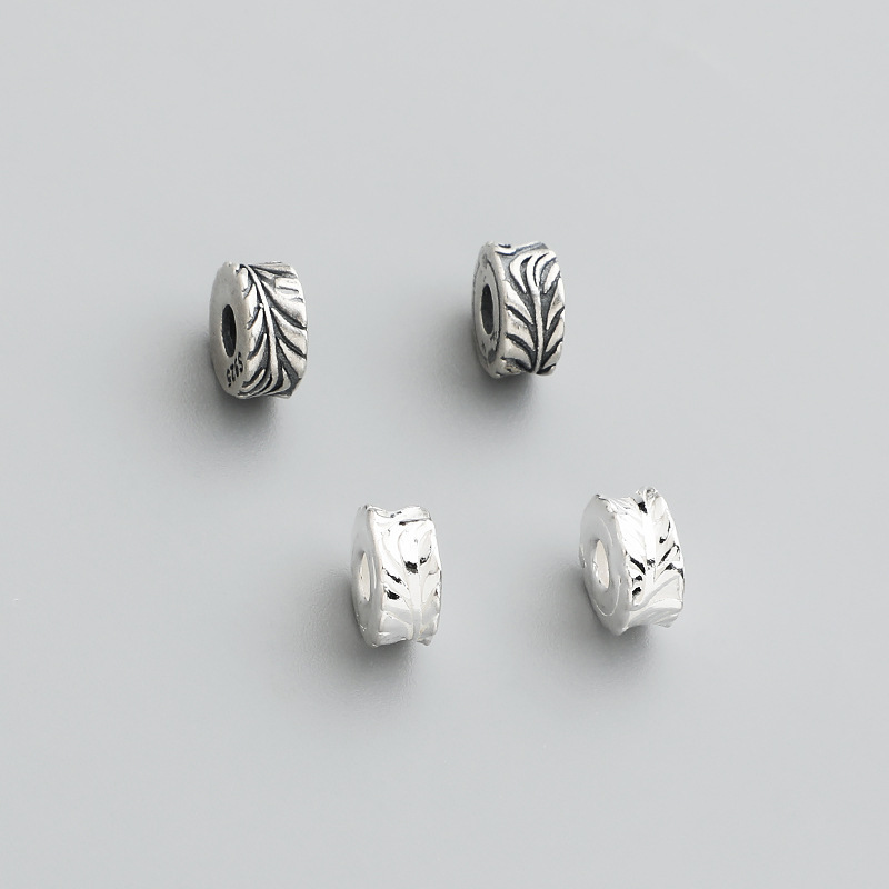 S925 Sterling Silver Vintage Feather Pattern Spacer Beads - DIY Accessories