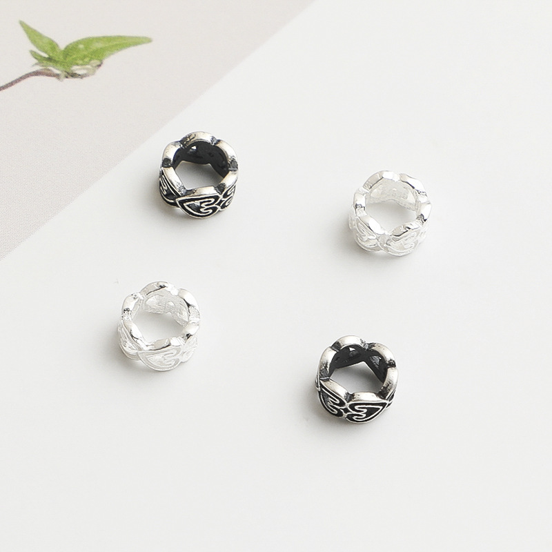 S925 Sterling Silver Retro Auspicious Cloud Pattern Wheel Bead - DIY Accessory