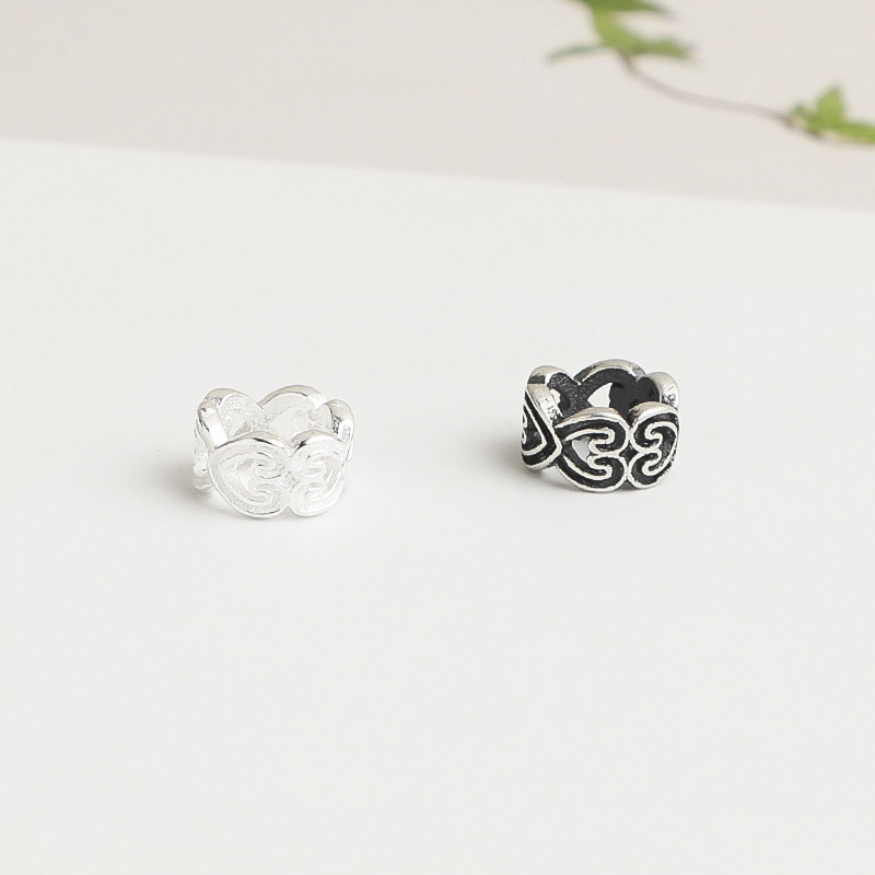 S925 Sterling Silver Retro Auspicious Cloud Pattern Wheel Bead - DIY Accessory