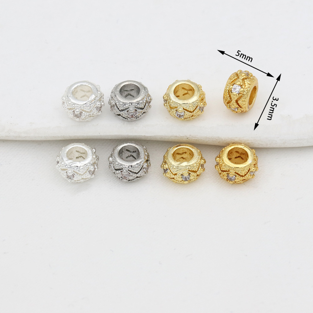 MYK3686-100 pieces/bag of 18K zircon-set large-hole spacer beads