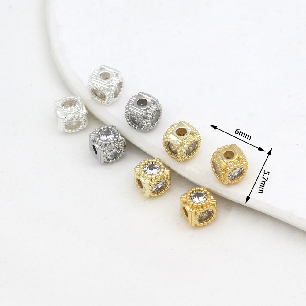 MYK3686-100 pieces/bag of 18K zircon-set large-hole spacer beads
