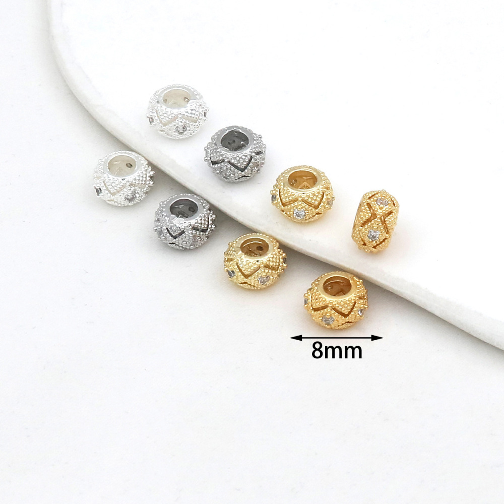 MYK3686-100 pieces/bag of 18K zircon-set large-hole spacer beads