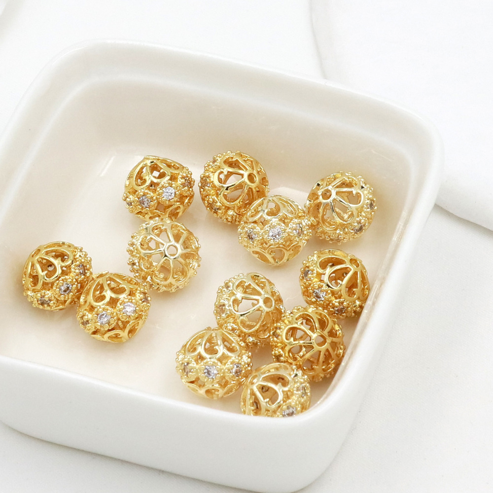 MYK3703-100 pieces/bag, 14K gold inlaid zircon spacer beads