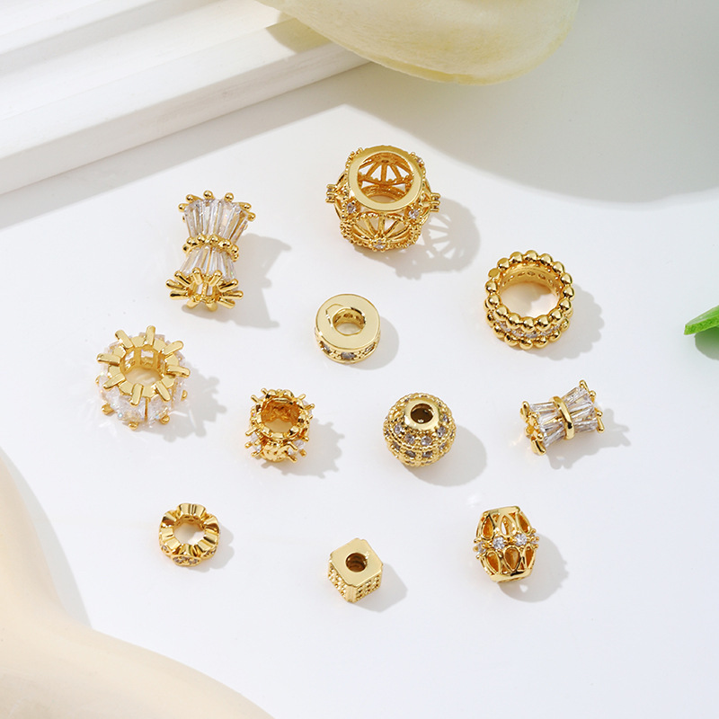 MYK3684-100 pieces/bag of 18K zircon-set large-hole spacer beads DIY accessories