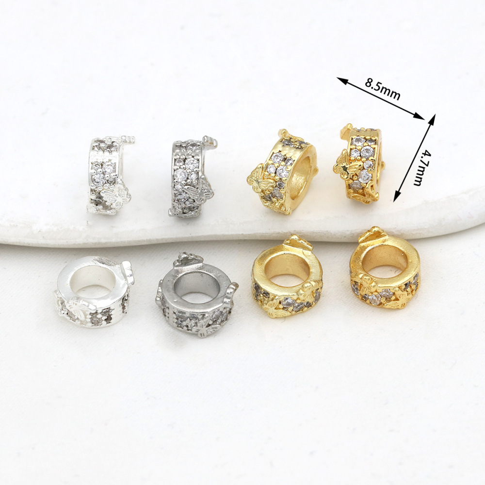 MYK3686-100 pieces/bag of 18K zircon-set large-hole spacer beads
