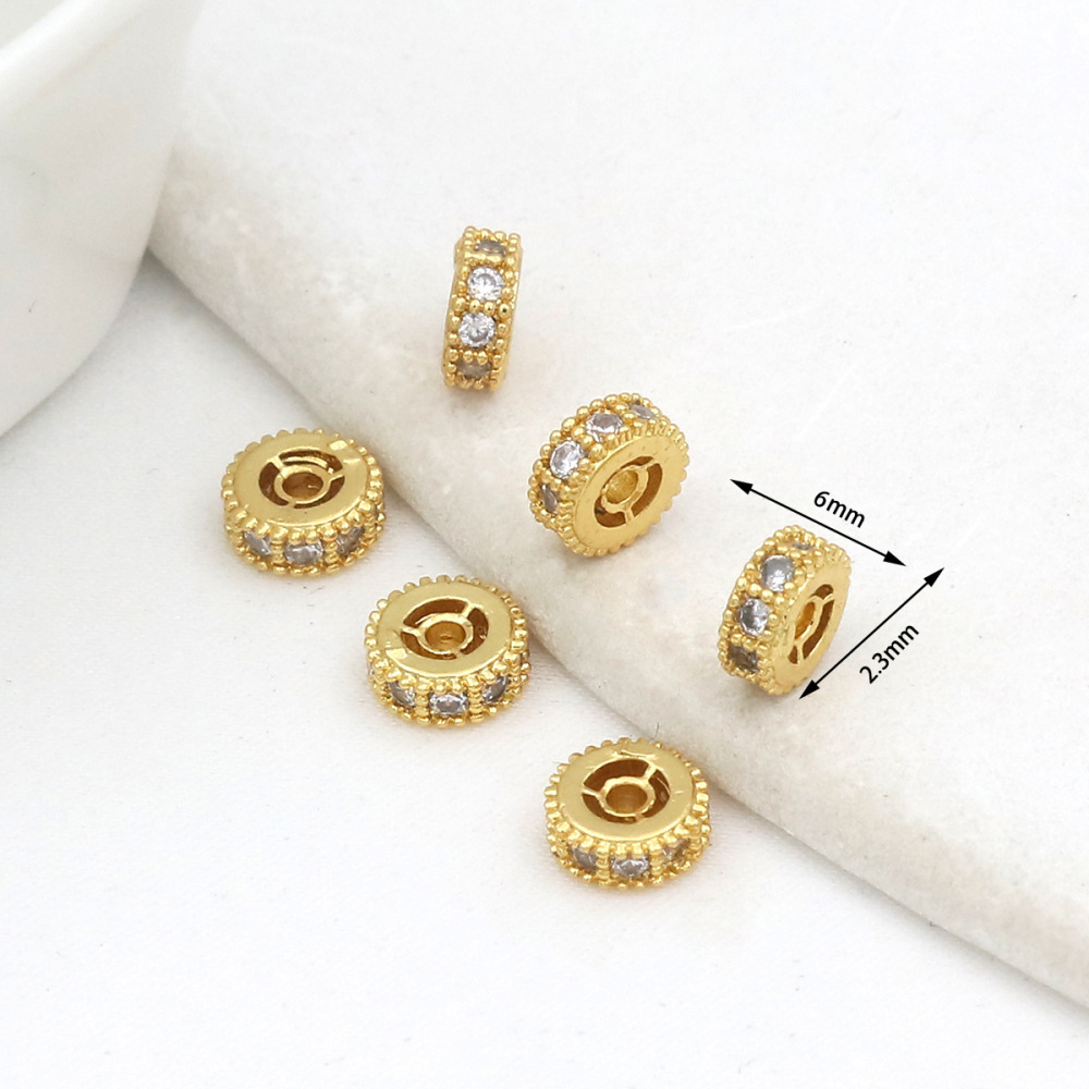 MYK3686-100 pieces/bag of 18K zircon-set large-hole spacer beads