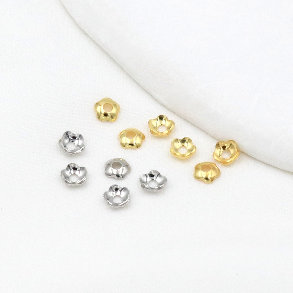 MYK3731-100 pieces/bag 18k glossy floral cap with pearl base