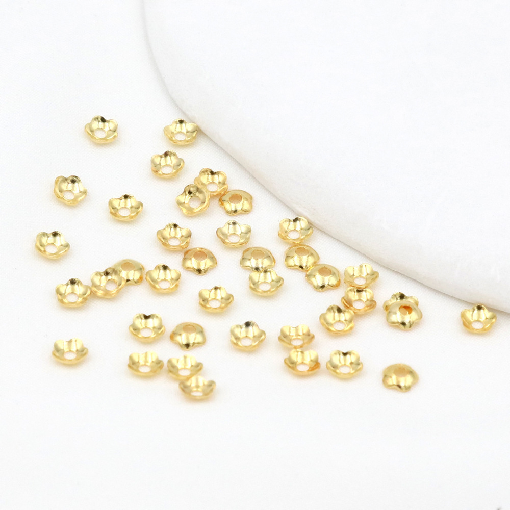 MYK3731-100 pieces/bag 18k glossy floral cap with pearl base
