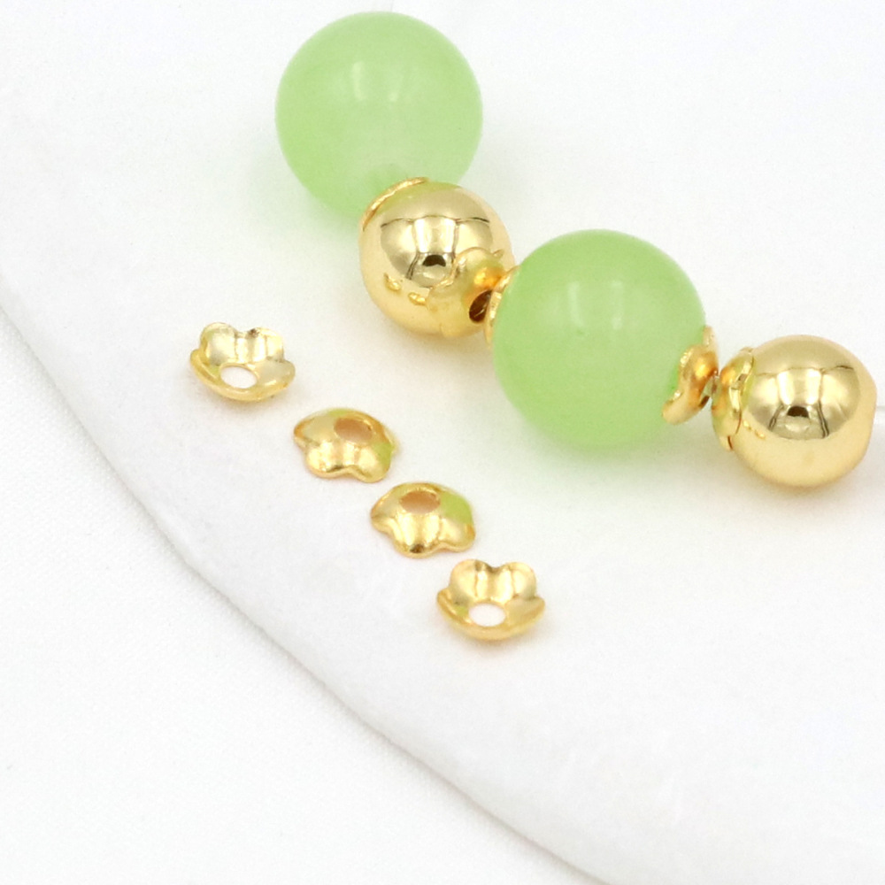 MYK3731-100 pieces/bag 18k glossy floral cap with pearl base