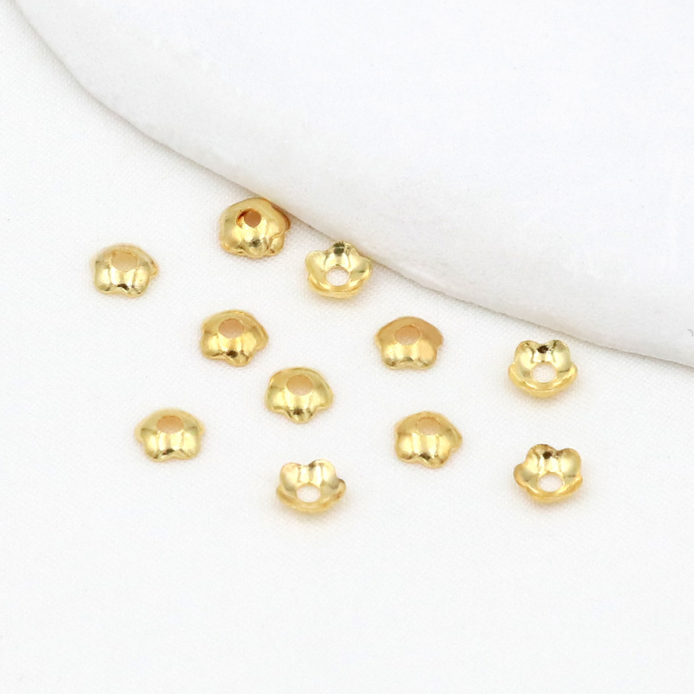 MYK3731-100 pieces/bag 18k glossy floral cap with pearl base