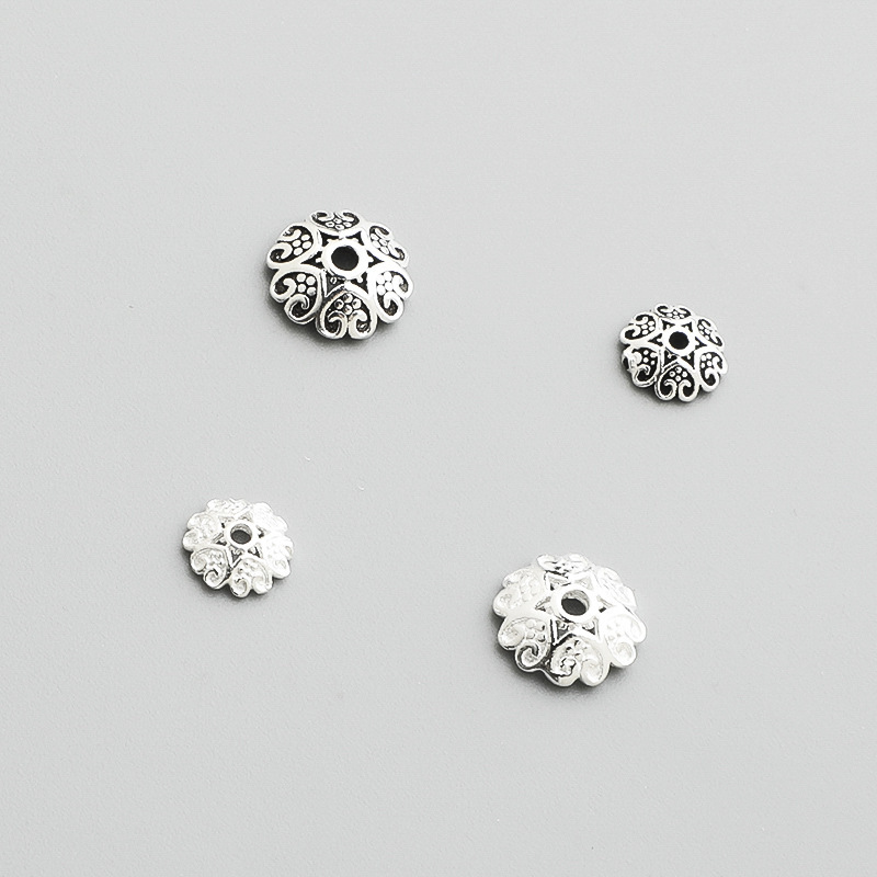 S925 Sterling Silver Thai Silver Heart-Shaped Flower Holder Beaded Cap - DIY Accessory
