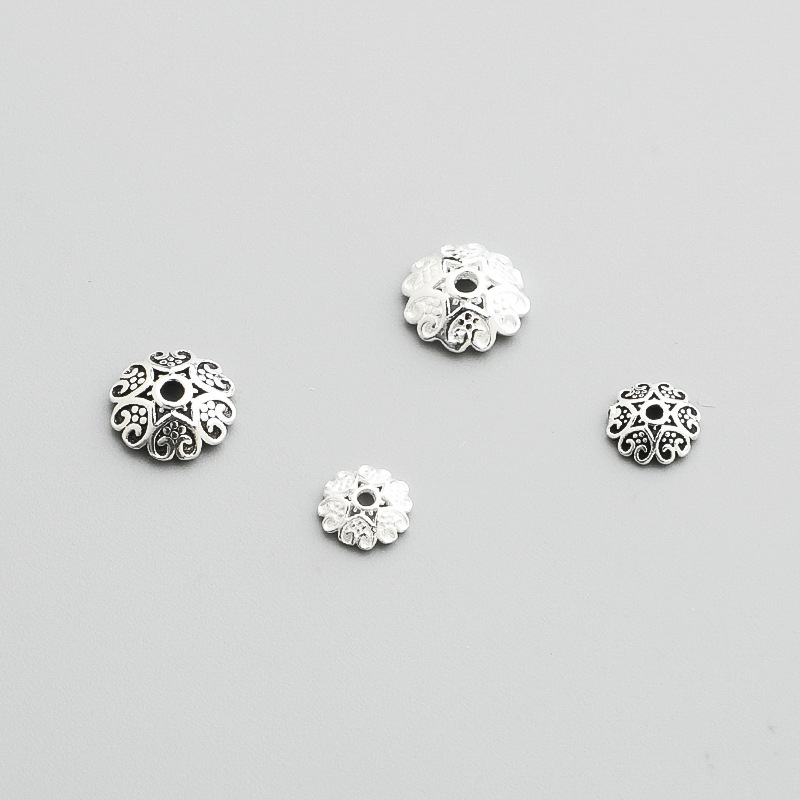 S925 Sterling Silver Thai Silver Heart-Shaped Flower Holder Beaded Cap - DIY Accessory