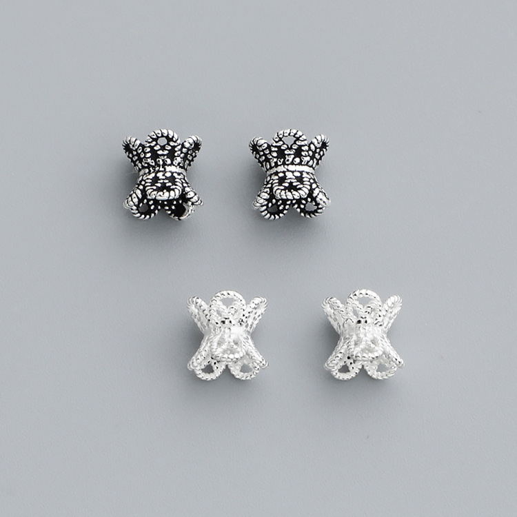 S925 Sterling Silver Thai Silver Hollowed-out Double-sided Flower Holder - DIY Accessory