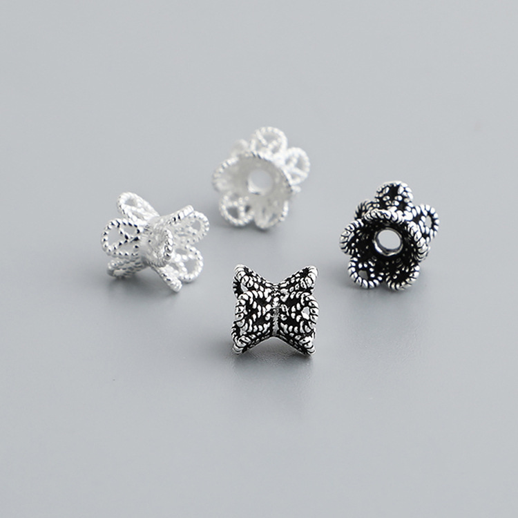 S925 Sterling Silver Thai Silver Hollowed-out Double-sided Flower Holder - DIY Accessory