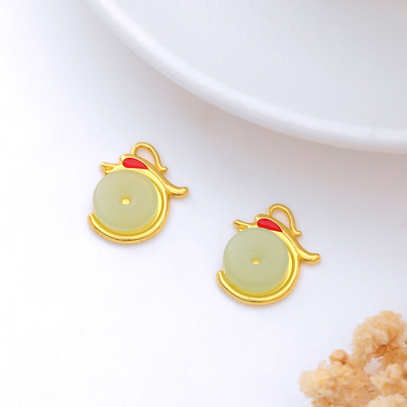 MYK3744-100 pieces/bag of green jade pendants, 18K gold DIY accessories