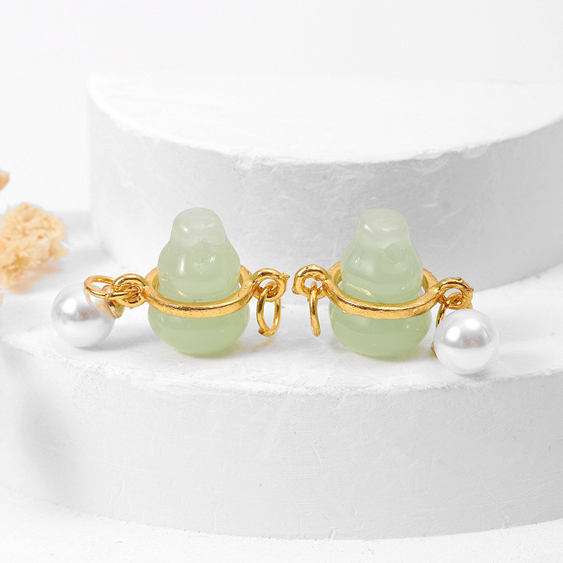 MYK3744-100 pieces/bag of green jade pendants, 18K gold DIY accessories