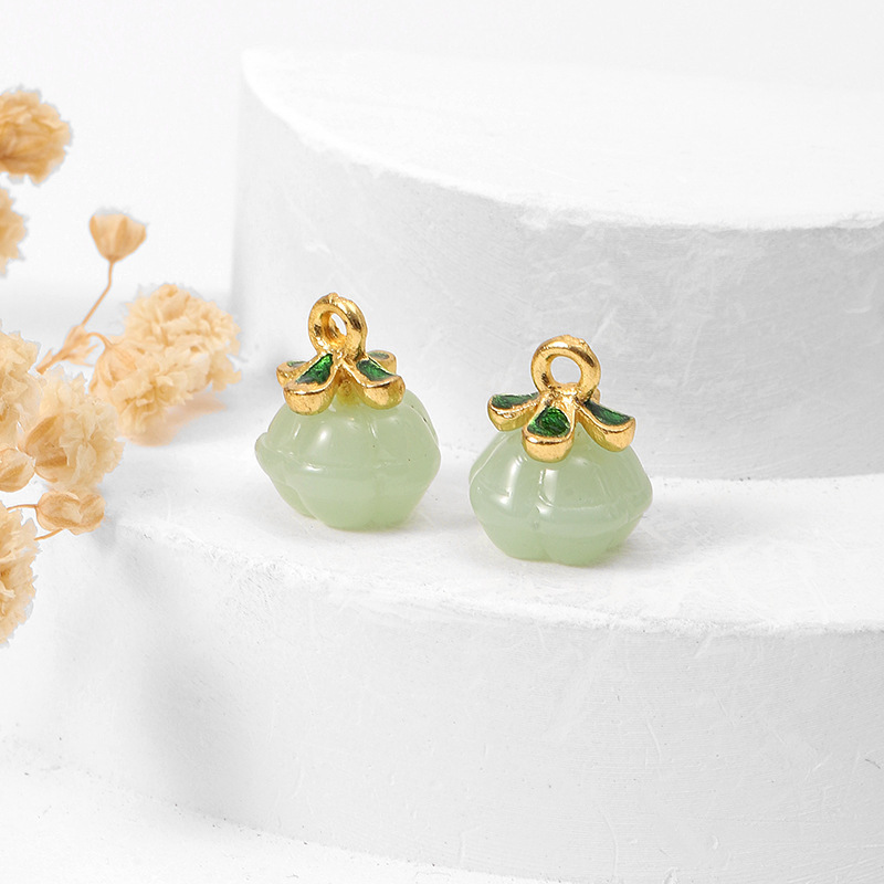 MYK3744-100 pieces/bag of green jade pendants, 18K gold DIY accessories
