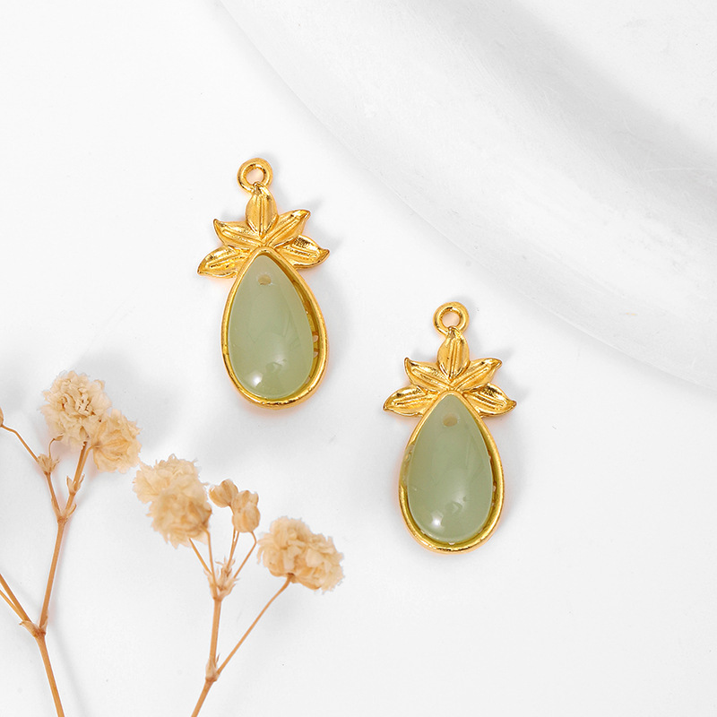 MYK3744-100 pieces/bag of green jade pendants, 18K gold DIY accessories