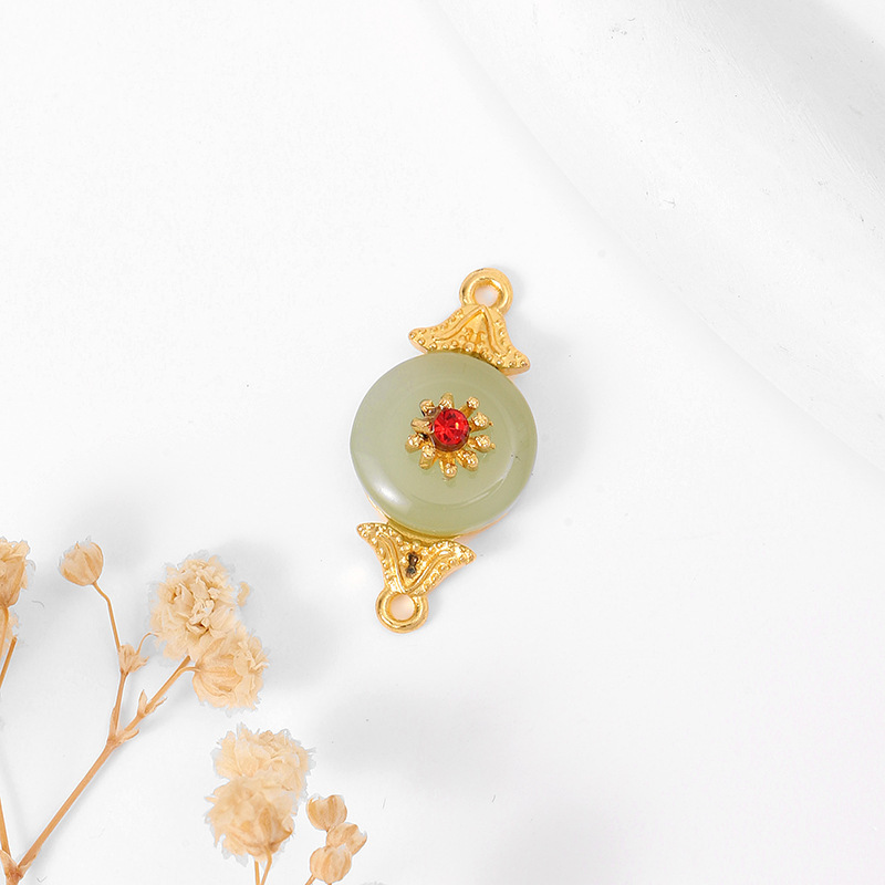 MYK3744-100 pieces/bag of green jade pendants, 18K gold DIY accessories