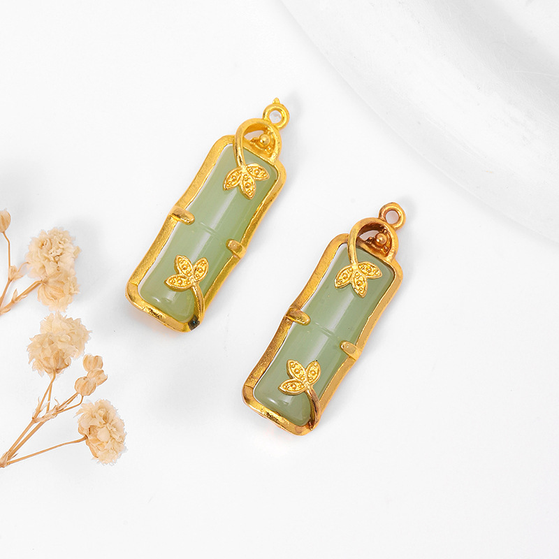 MYK3744-100 pieces/bag of green jade pendants, 18K gold DIY accessories