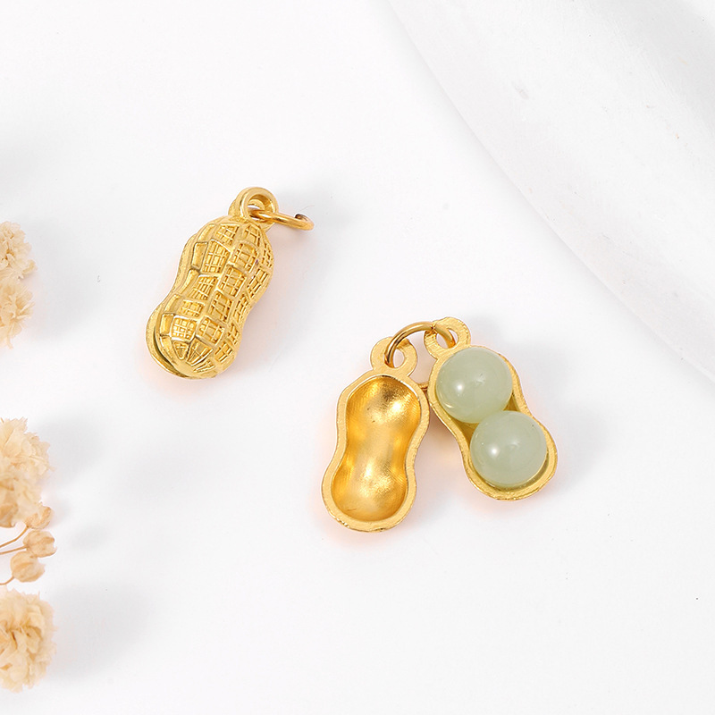 MYK3744-100 pieces/bag of green jade pendants, 18K gold DIY accessories