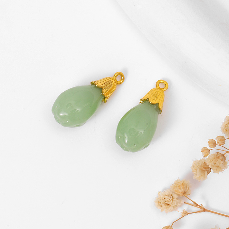 MYK3744-100 pieces/bag of green jade pendants, 18K gold DIY accessories