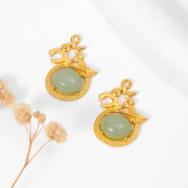 MYK3744-100 pieces/bag of green jade pendants, 18K gold DIY accessories