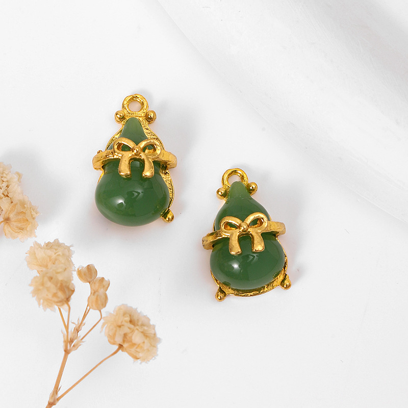 MYK3744-100 pieces/bag of green jade pendants, 18K gold DIY accessories