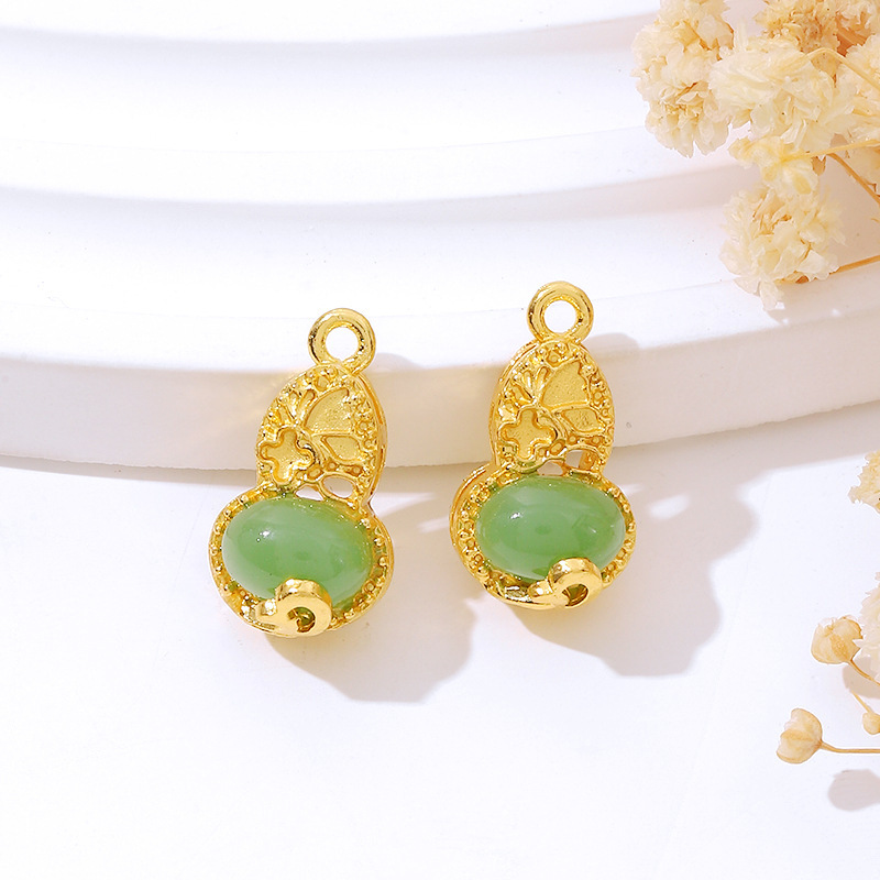 MYK3744-100 pieces/bag of green jade pendants, 18K gold DIY accessories