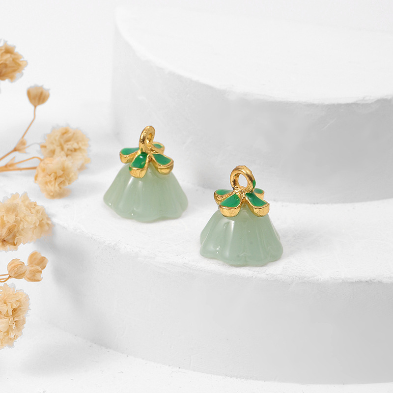 MYK3744-100 pieces/bag of green jade pendants, 18K gold DIY accessories