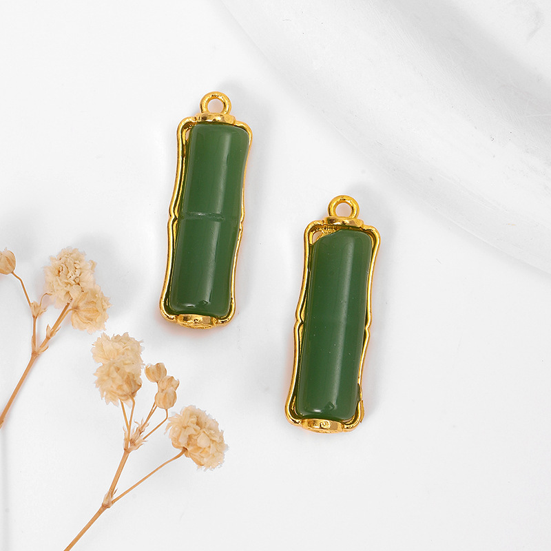 MYK3744-100 pieces/bag of green jade pendants, 18K gold DIY accessories