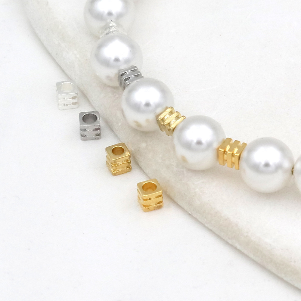 MYK3751-100 pieces/bag of 18K gold square three-tiered tower-shaped spacer beads
