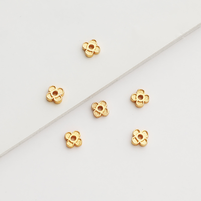 S925 Sterling Silver Gold-Plated Four-Leaf Floral Spacer Bead - DIY Accessory