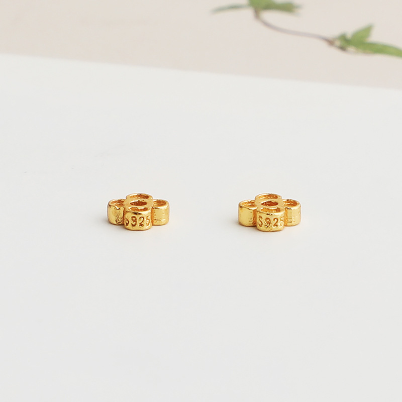 S925 Sterling Silver Gold-Plated Four-Leaf Floral Spacer Bead - DIY Accessory