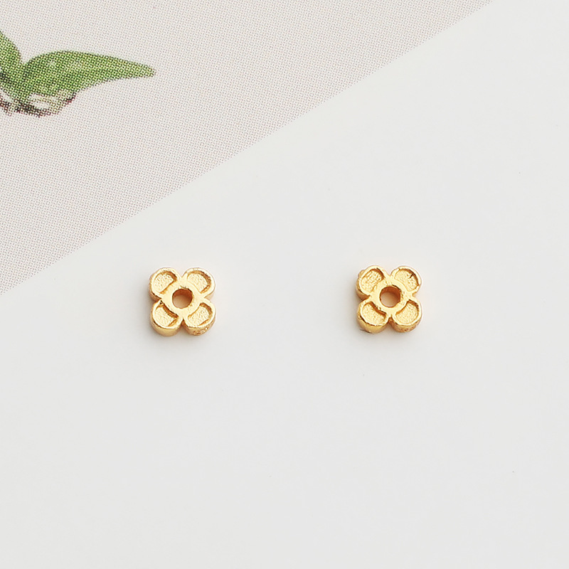 S925 Sterling Silver Gold-Plated Four-Leaf Floral Spacer Bead - DIY Accessory