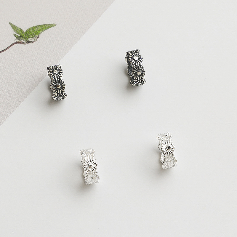 S925 Sterling Silver Vintage Daisy Flower Spacer Beads - DIY Accessories