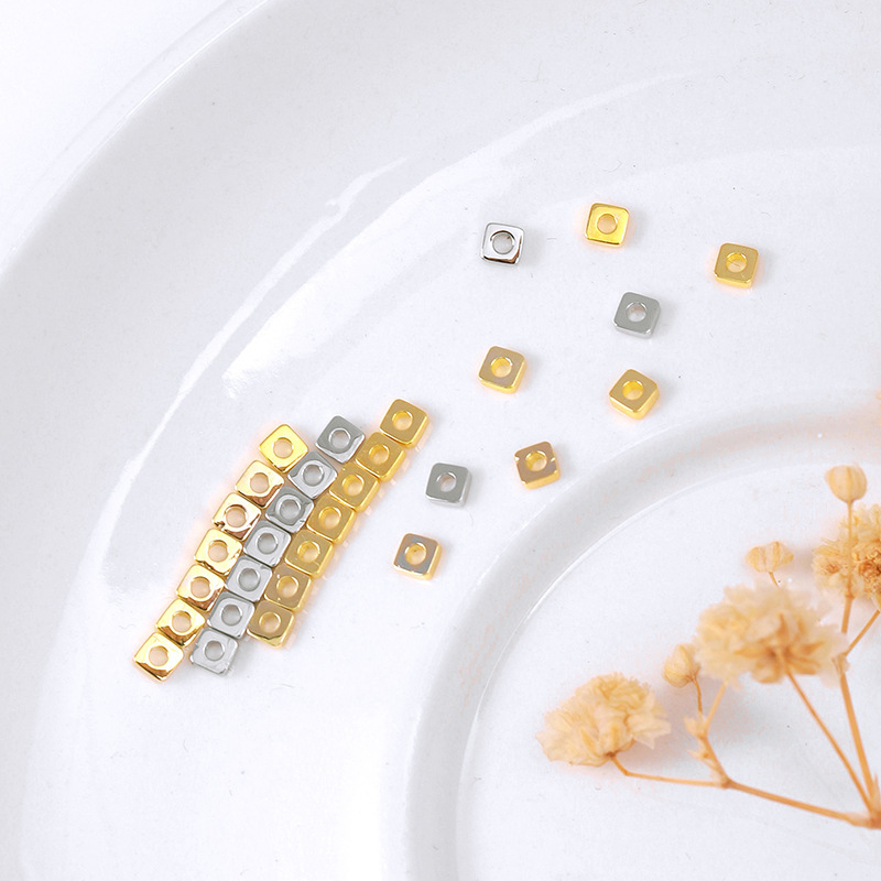 MYK3766-100 pieces/bag of 18K gold and silver loose beads square spacers