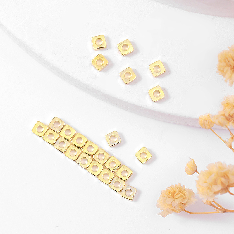 MYK3766-100 pieces/bag of 18K gold and silver loose beads square spacers