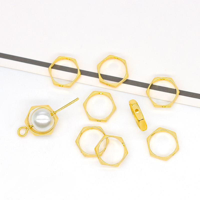 MYK3765-100 pieces/bag 18K hexagonal copper ring spacer bead ring