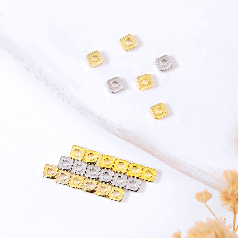 MYK3766-100 pieces/bag of 18K gold and silver loose beads square spacers