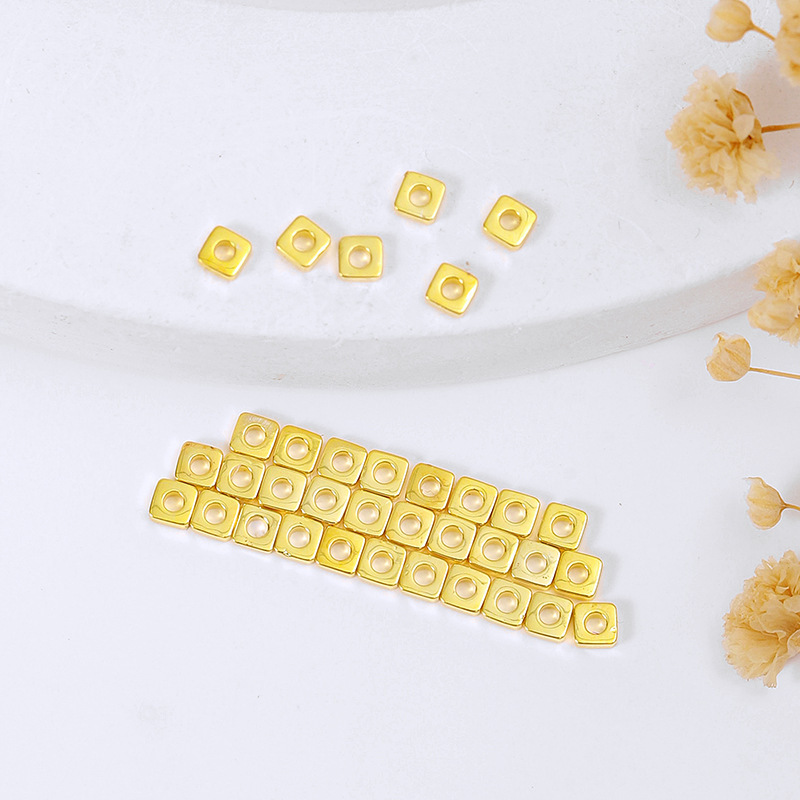 MYK3766-100 pieces/bag of 18K gold and silver loose beads square spacers
